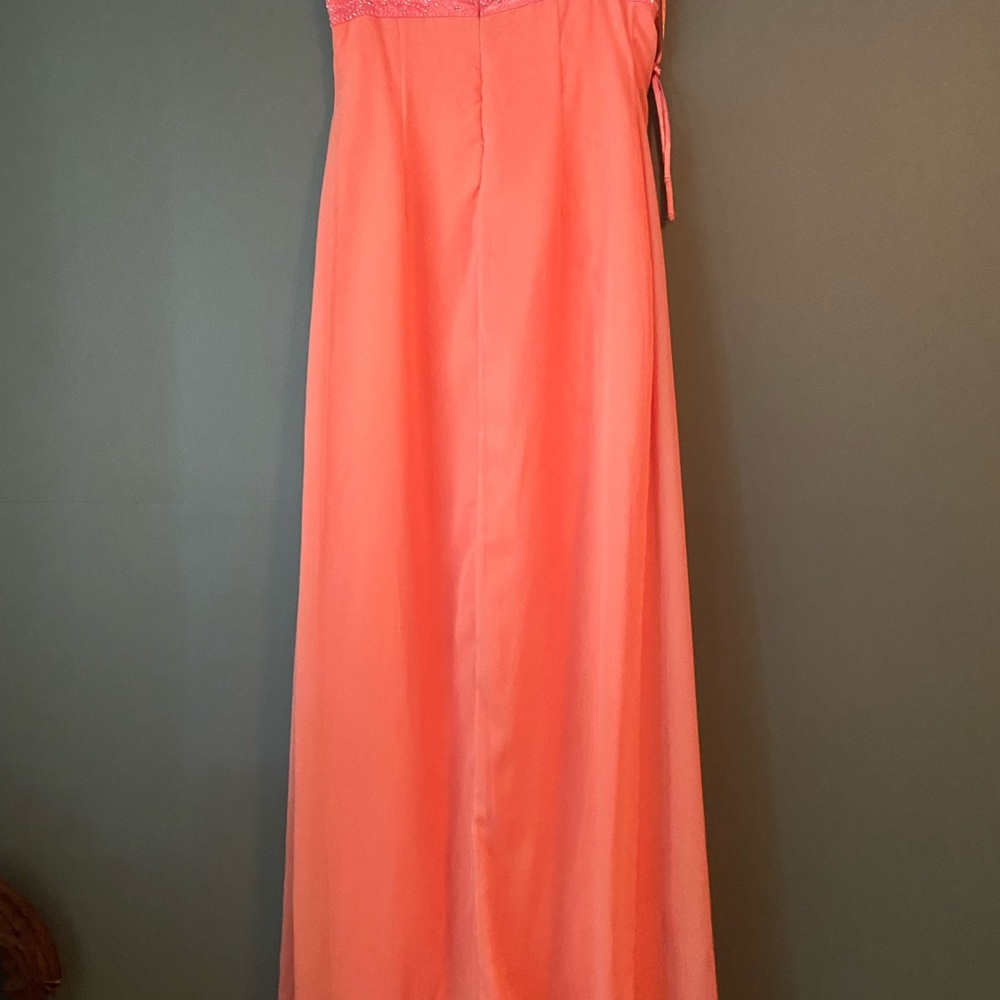 Vintage Alfred Young Pink Peach Beaded Strapless Gown - Picture 4 of 5